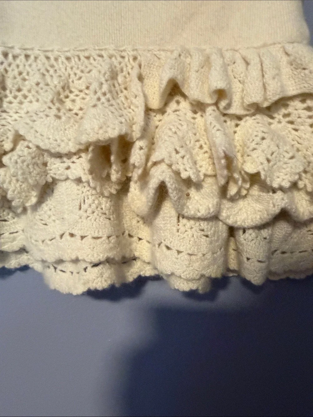 Ralph Lauren Girls Cream Knit Crochet Ruffle Skirt Elastic Waist Size 5